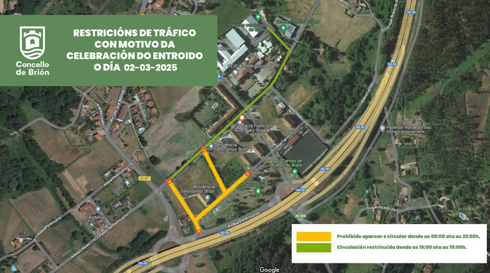 Plano coa indicación das rúas coa circulacion restrinxida